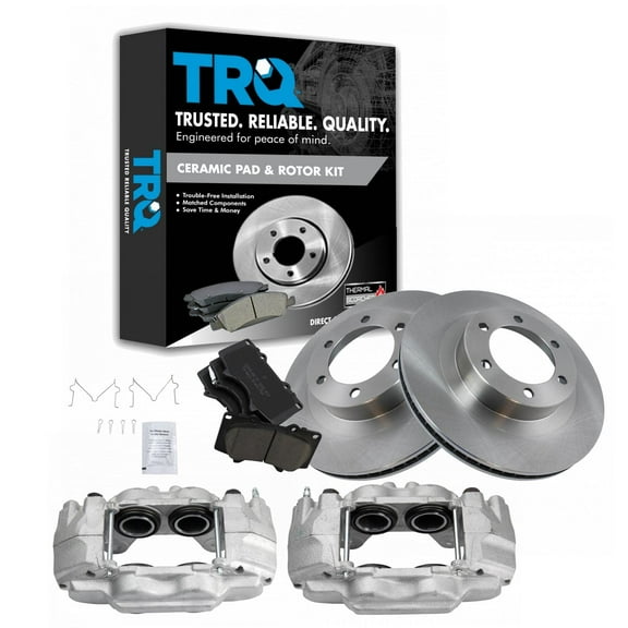 TRQ Front Brake Pad & Rotor Kit Brake Caliper Brake Pads Brake Rotor Ceramic Vented Fits Select 2003-2009 Lexus GX470 Toyota 4Runner