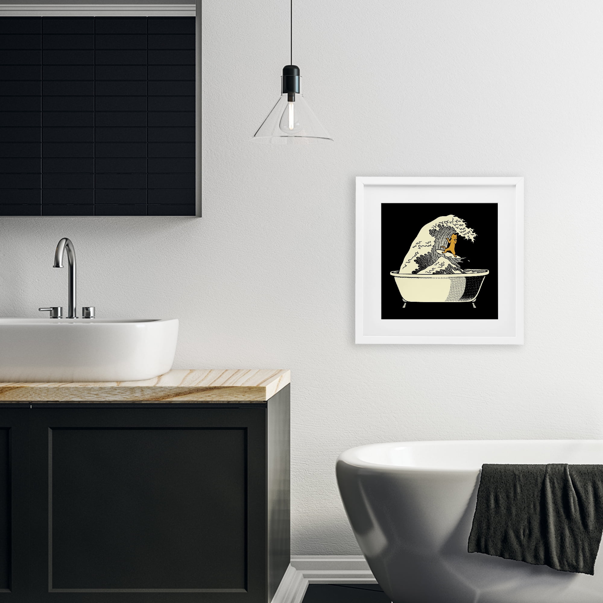 Stupell Industries Kanagawa Bathtub Cat White Framed Print Under Glass, design by Tobe Fonseca