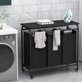 thumbnail image 2 of 3 Bag Laundry Basket Sorter Heavy Duty Rolling Lockable Wheels Laundry Hamper Cart with Ironing Board and Removable Bags, Black, 2 of 6