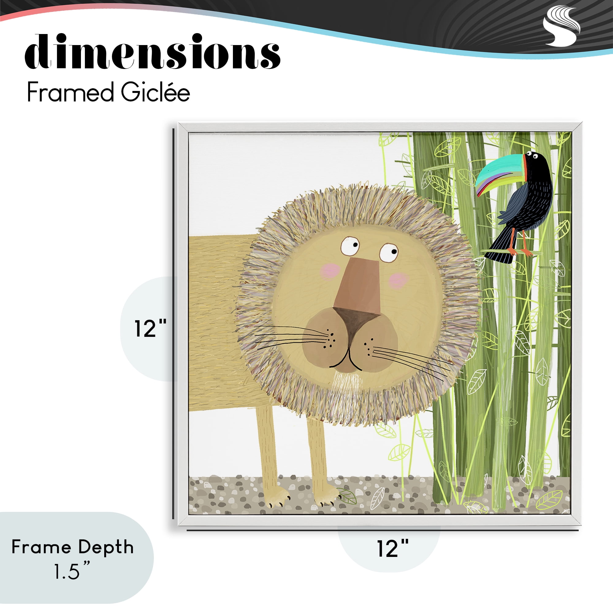 Stupell Industries Lion with Bamboo Trees & Toucan White Framed Giclee Art, design by Carla Daly