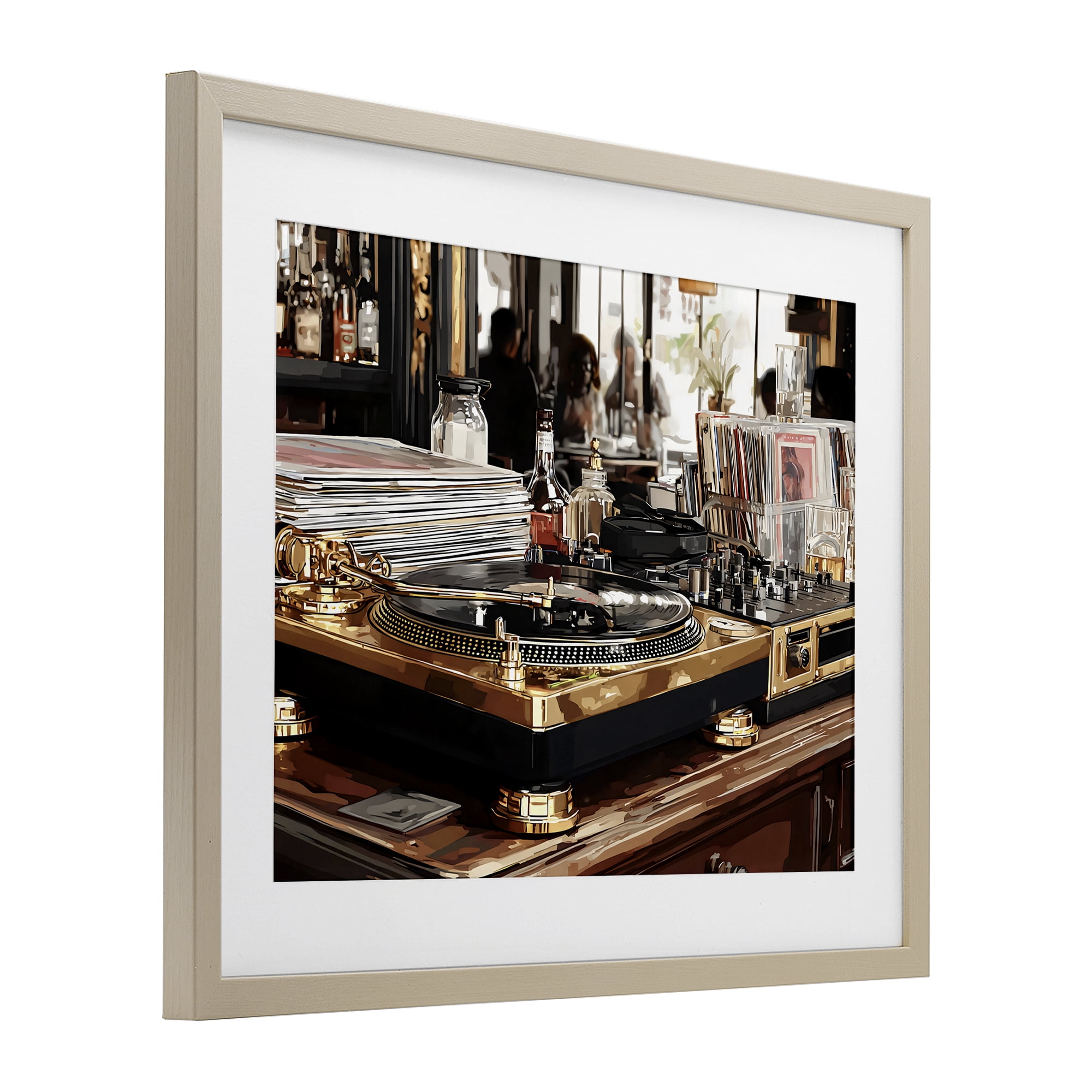 Stupell Industries Work Place Vintage Gold Turntable Birch Framed Print Under Glass, design by Franklyn Gregory