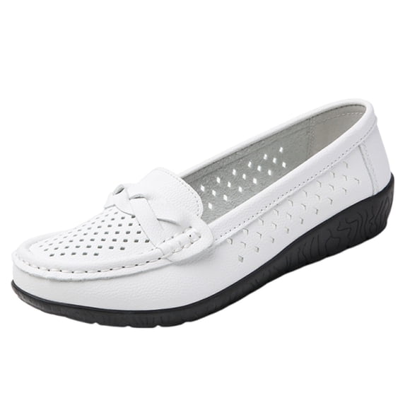 LOVZFMLL Women's Penny Loafers Classic Slip On Flat Shoes for Business Casual Work Comfortable Round Toe Dress Flats White 6.5
