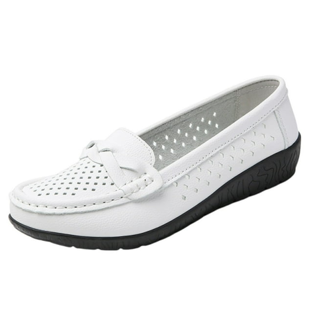 LOVZFMLL Mocassins à Barrette pour Femmes Classiques Slip On Chaussures Plates pour Travail Décontracté Chic Confortables Bout Rond Ballerines Blanches 7