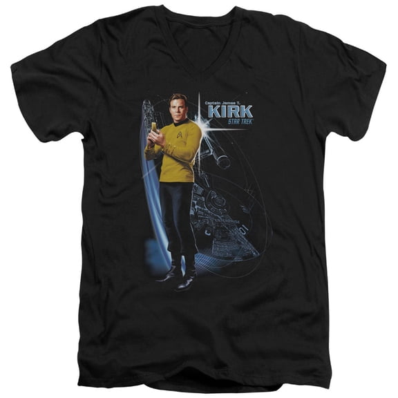 Star Trek Galactic Kirk Adult V-Neck T-Shirt Black