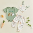 thumbnail image 2 of Kaprioy Boys Summer Outfits My First Easter Baby Boy Outfit Letter MY Easter Print Boy Bunny Short Sleeve Romper Pants Hat Boys Clothes, 2 of 8
