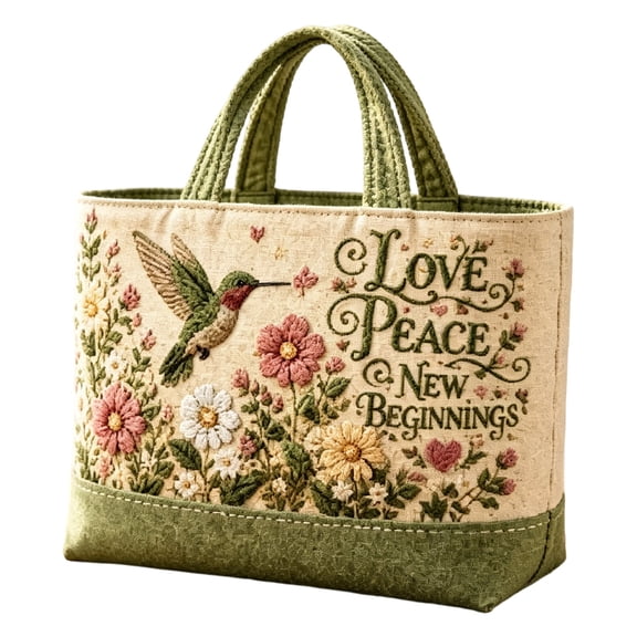 ZhangC Handmade Crochet Hummingbirds Embroidered Tote Bag, Large Capacity Canvas Shoulder Bag with Embroidery, Floral Vintage Shoulder Bag, Beach Purse for Women