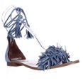 thumbnail image 1 of Womens Steve Madden Sweetyy Ankle Tie Fringe Flat Sandals - Light Blue, 1 of 7