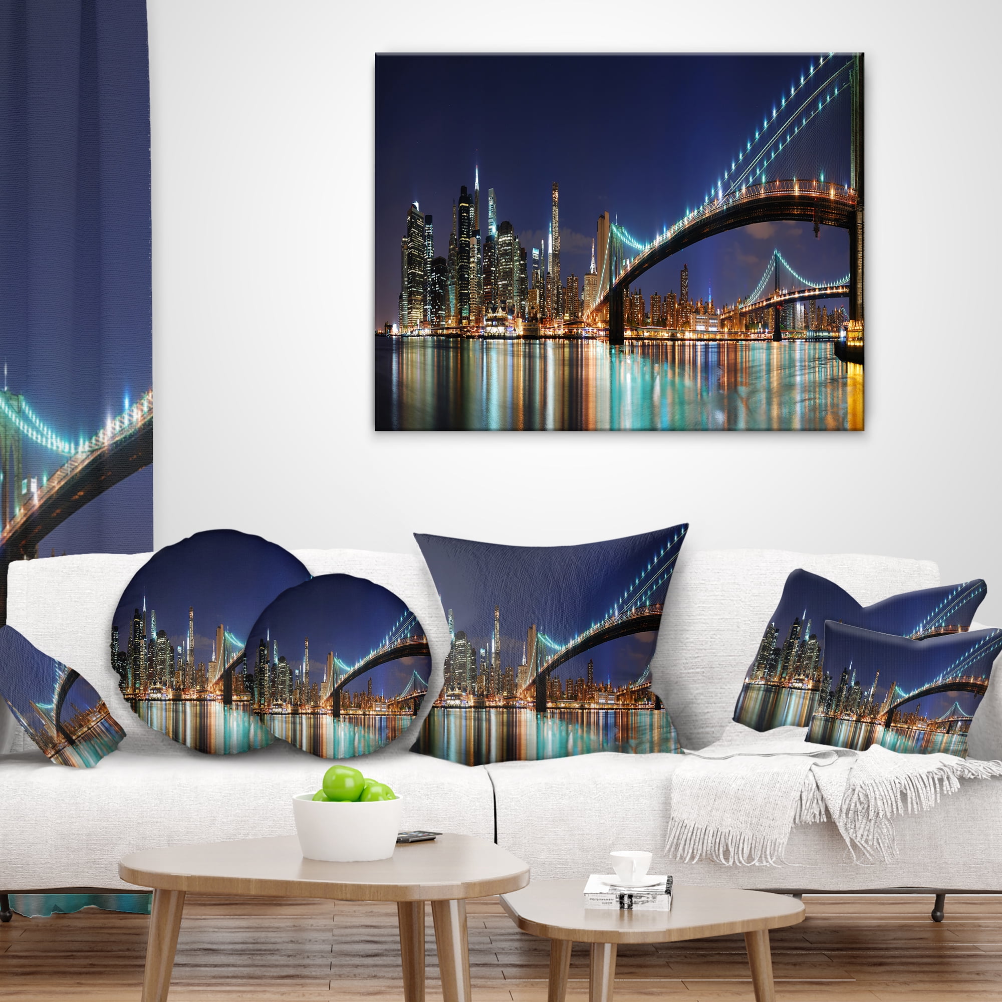 Designart Brooklyn Bridge Panorama - Cityscape Photo Throw Pillow - 16x16