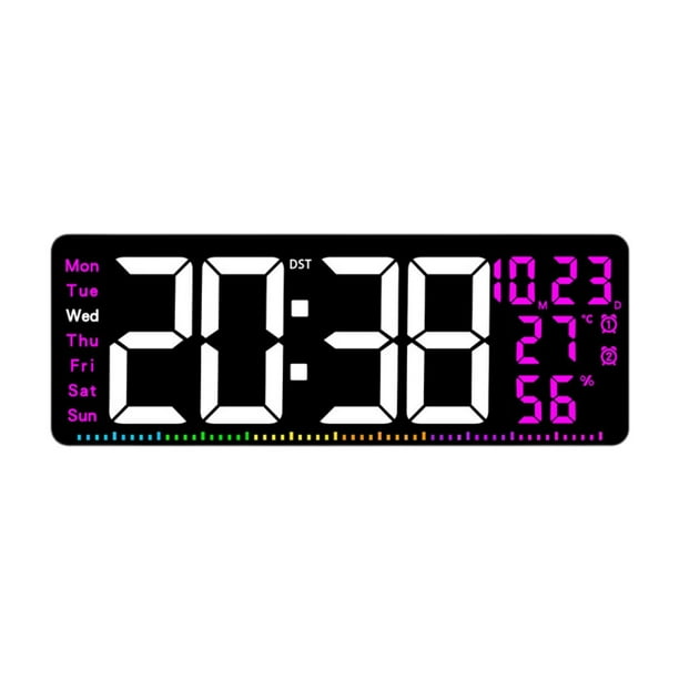 Reloj de pared digital con pantalla semanal, resistente, decorativo, calendario, despertador LED Rosa roja