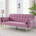 thumbnail image 2 of 72.5" Convertible Futon Sofa Bed with 2 Pillows, Velvet Sleeper Sofa with Adjustable Backrest, Upholstered Loveseat Sleeper Couch with Padded Cushions, for Living Room Bedroom Office, Pink, 2 of 9
