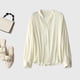 thumbnail image 2 of Camisas de seda auténtica de alta gama de 23 mm, 90 % de color sólido, cuello en V, elegantes blusas de oficina de manga larga para mujer, 2 of 4