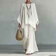 thumbnail image 2 of Short Sleeve Shirts for Women Comfortable Loose Fitting Linen Cotton Top and Wide Leg Pants Two Piece Set Oversized Tshirts for Women, 2 of 4