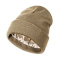 thumbnail image 3 of Gorro de punto de invierno con forro de satén y diseño con puños, suave, unisex Caqui, 3 of 9