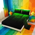 thumbnail image 2 of meiyoeat line Geometric Print Bed Sheets,Black Green Neon Striped Full Size Sheets,4-Piece,1 Flat Sheet,1 Fitted Sheet and 2 Pillowcases, 2 of 6