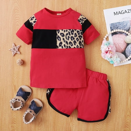 

DAETIROS Quick Drying Tops+Shorts Sports Outfits Baby Leopard New Soft Comfy Printing Girls Shorts Red