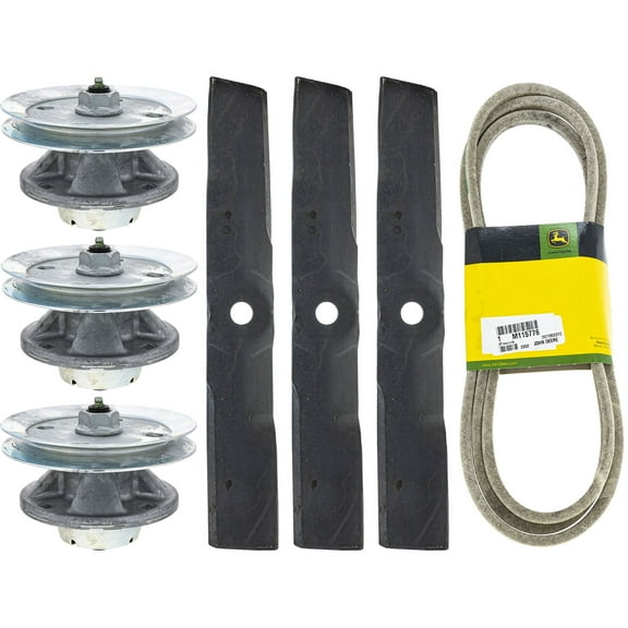 OEM Spindle Blade 3 Pack and Belt Kit John Deere GS25 GS30 GS45 GS75 HD45 HD75