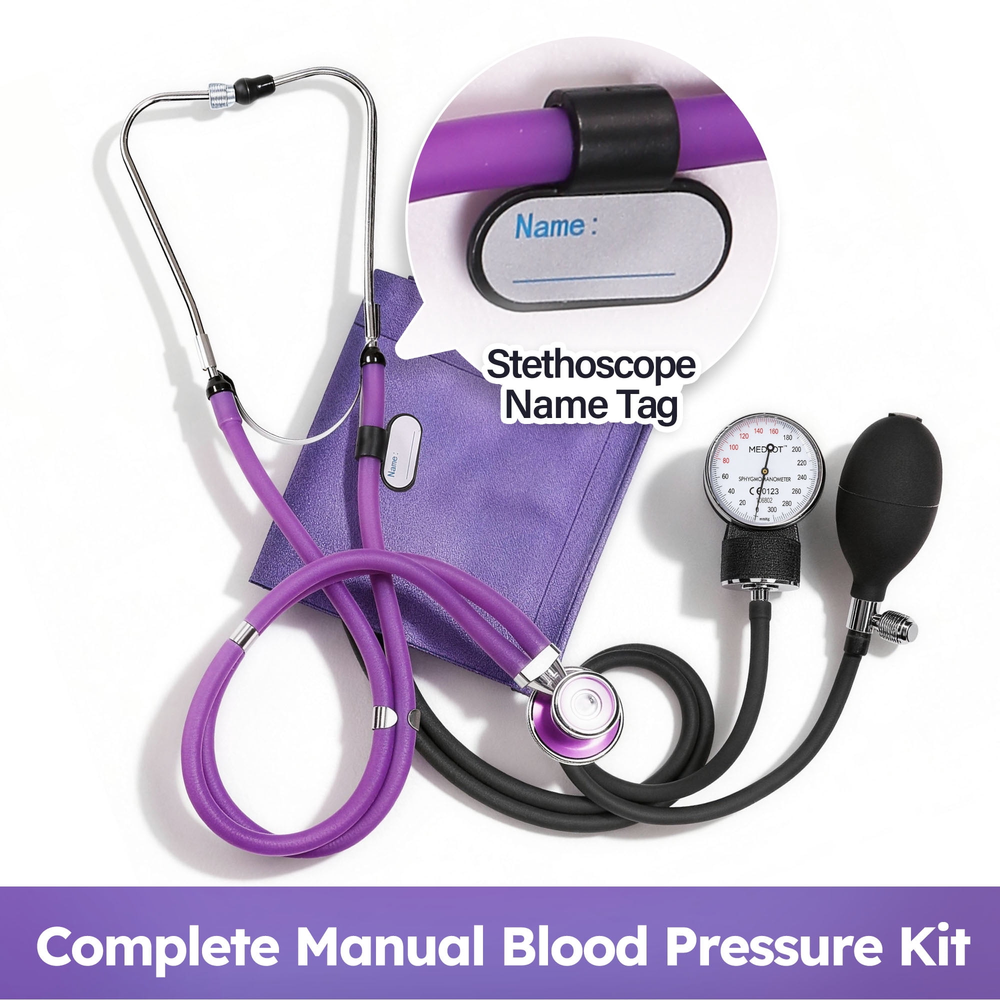 LotFancy Manual Blood Pressure Cuff, Aneroid Sphygmomanometer and Dual Head Stethoscope Kit,Purple
