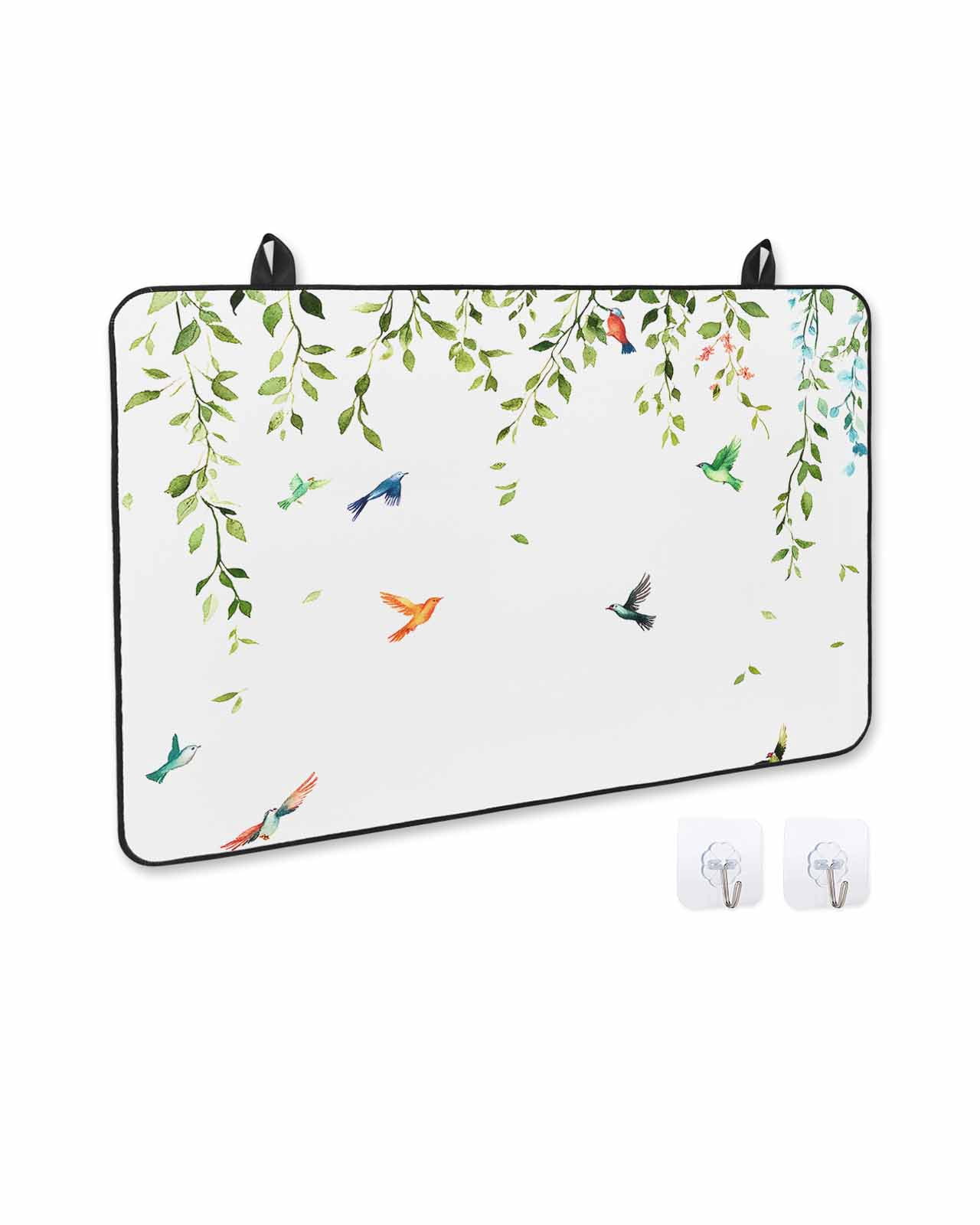 nqOlkjepod Large Induction Cooktop Protector Mat 24"x21", Eucalyptus Leaves Stove Top Covers for Electric Stove, Spring Green Birds Botanical Stove Burner Cover Mats, Glass Top Stove Cover