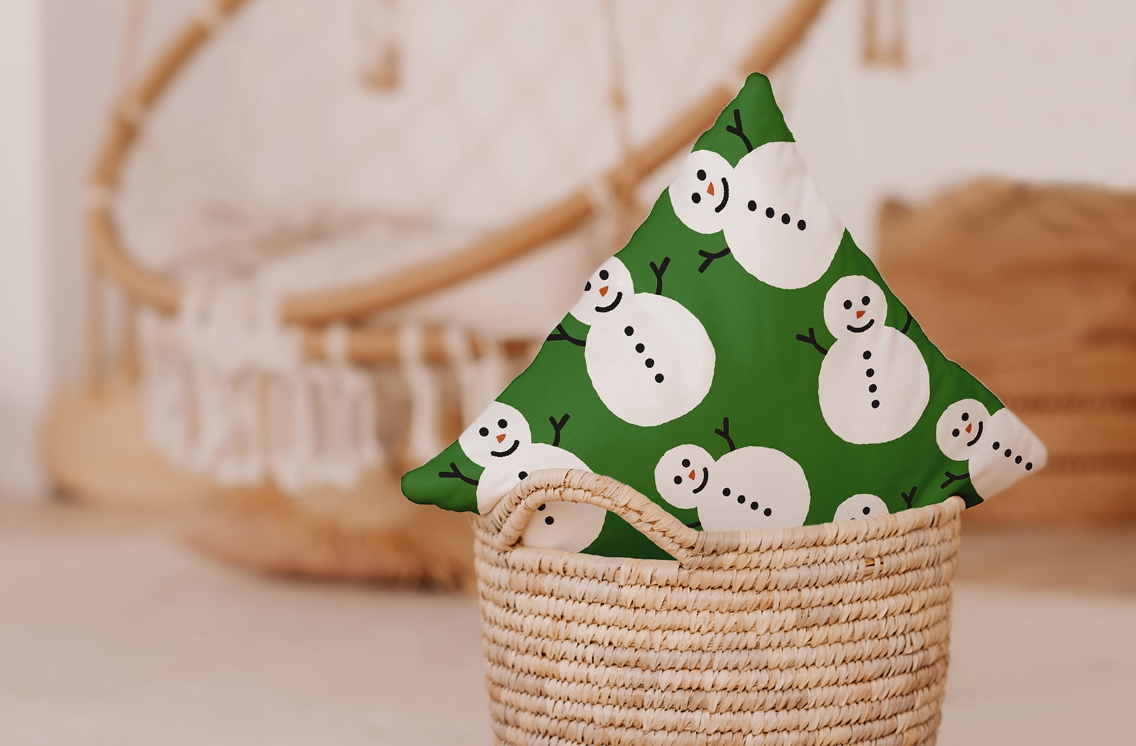 16" x 16" Simply Daisy Dancing Snowmen Polyester Accent Pillow, Leaf Green Qty 1