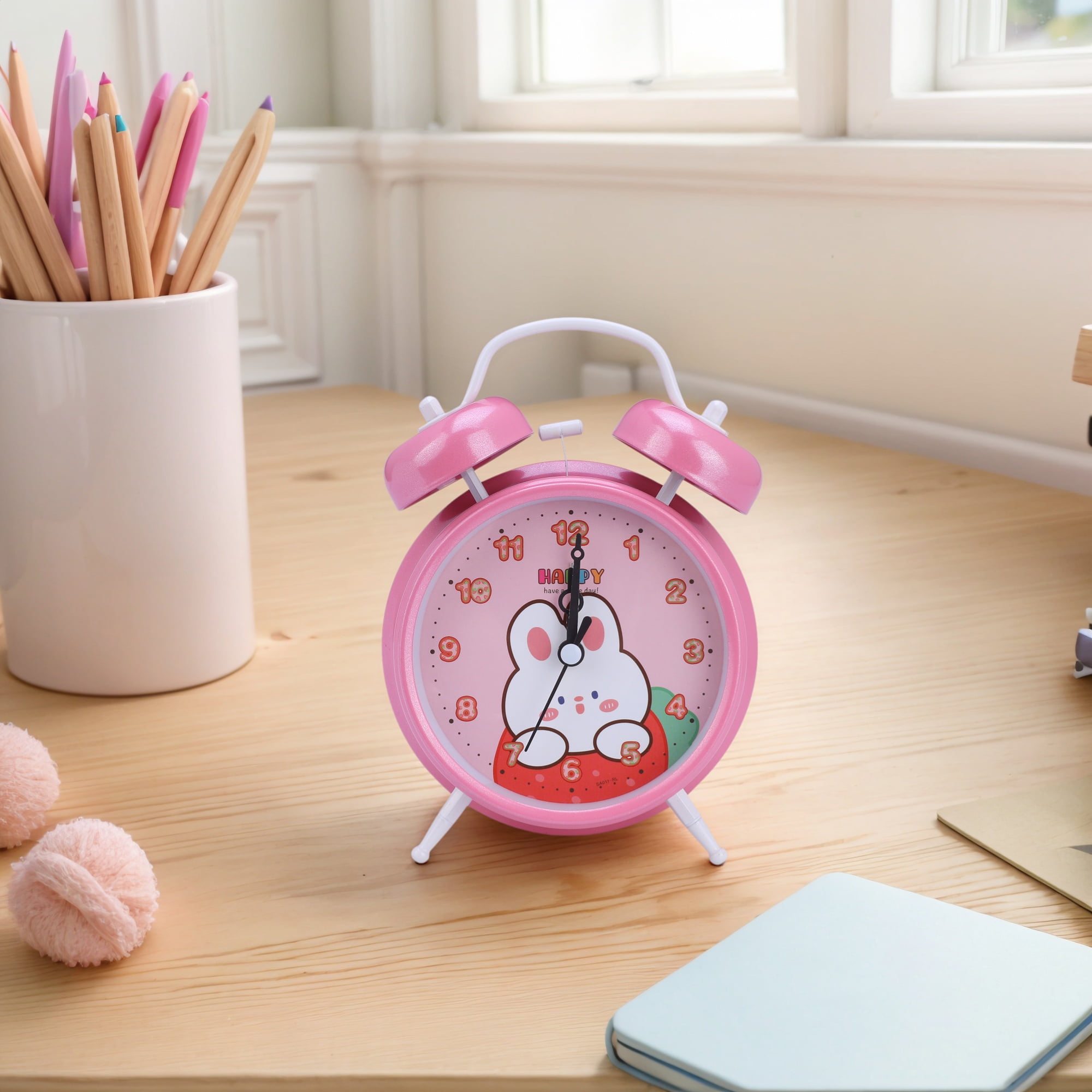 Unique Bargains Cute Rabbit Pattern Alarm Clock Pink - Strawberry 4.6"L x 2.2"W x 6.6"H