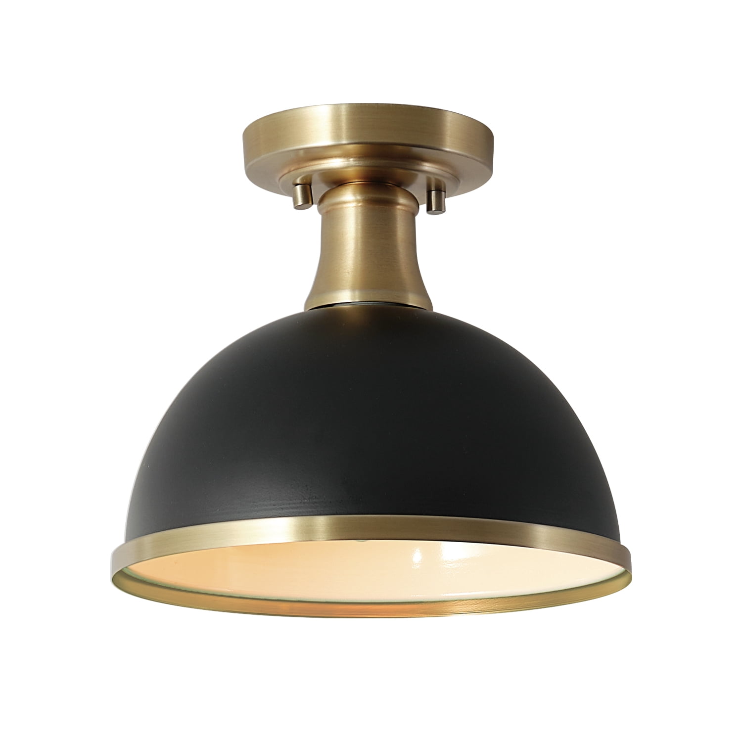 Globe Electric 1-Light Matte Black Indoor Semi-Flush Mount Ceiling Light Brass Accents