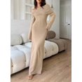 thumbnail image 4 of Womens Off-Shoulder Long Sleeve Knit Maxi Dress - Khaki, 4 of 7