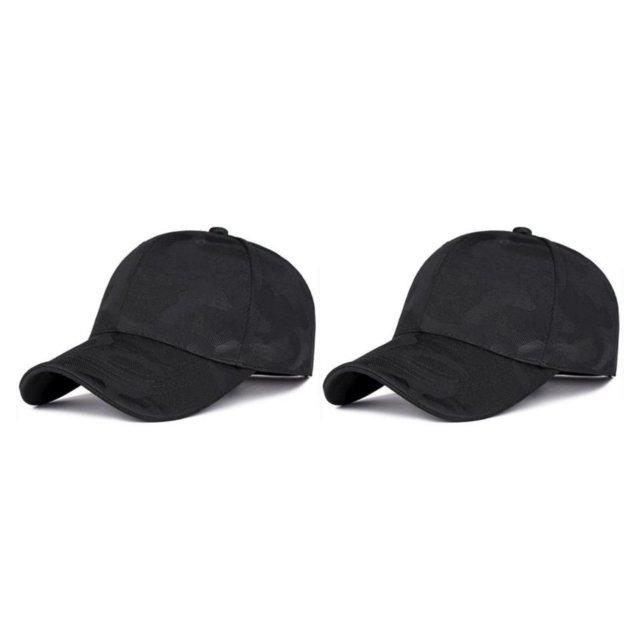 Guardurnaity Gorra de béisbol de algodón para exteriores, informal, de Color sólido, cúpula para hombres y mujeres, a prueba de sol, deporte, Negro 2piezas