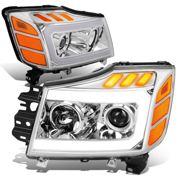 DNA Motoring For 2004-2015 Titan Armada LED DRL Turn Signal  Chrome Amber Projector Headlight Pair