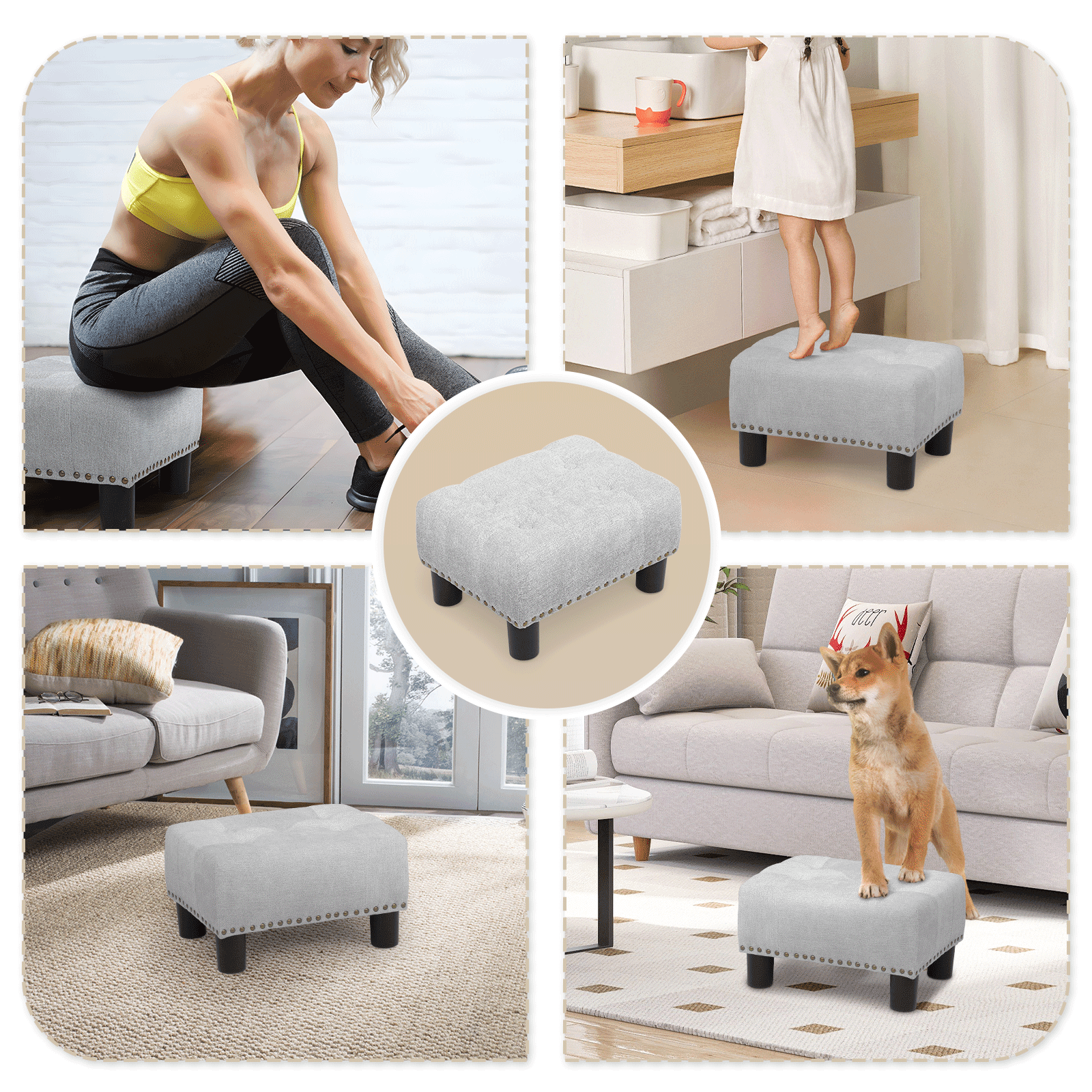 OSM Foot Stool Ottoman, Small Ottoman Foot Rest with Legs, Rectangle Foolstool Ottomans for Couch, Ottoman Foot Stools for Living Room Entryway (Light Gray)