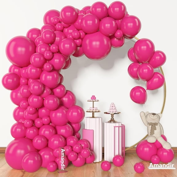 153 Pcs Hot Pink Balloons Arch Garland Kit Different Sizes | 18 12 10 5 Inch Hot Pink Latex Balloon for Wedding Anniversary Baby Shower Princess Birthday Party Decorations