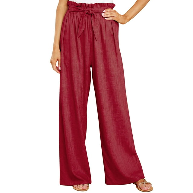 Pantalones largos con cinturón, pantalones largos de salón, pantalones anchos de color puro, pantalones largos para mujer, mejoran tu experiencia