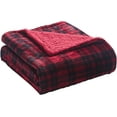 thumbnail image 3 of Elle Home Plush Sherpa Throw Blanket - Reversible Flannel Fleece, Silky Soft, Soft and Cozy, Blanket for Bed and Couch - Railroad Plaid Red - Size 50" x 70", 3 of 6
