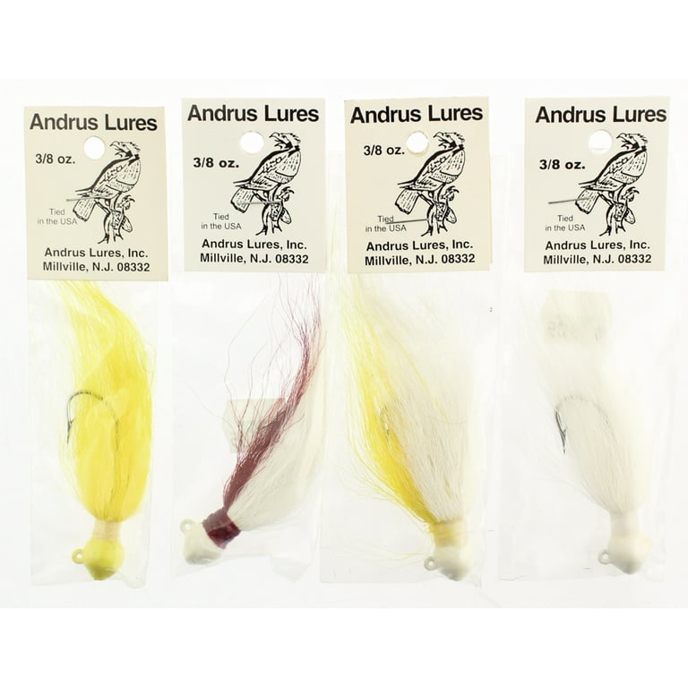 Lot of 4 ANDRUS LURES 3/8 Oz Fishing Jigs Yellow/White/Red Bait