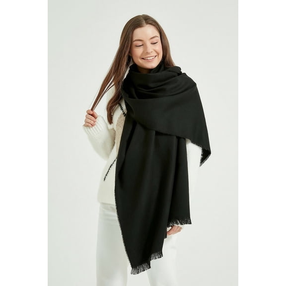 Wear Sierra Women's Thick Knit Shoulder Wrap Scarf with Self-Fringe, Solid Pattern