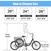 Lilypelle Adult Tricycles 7 Speed 20/24/26 Inch Three Wheel Bike Cruiser Trike with Low-Step Through Frame/Large Front & Rear Basket for Men, Women, Seniors