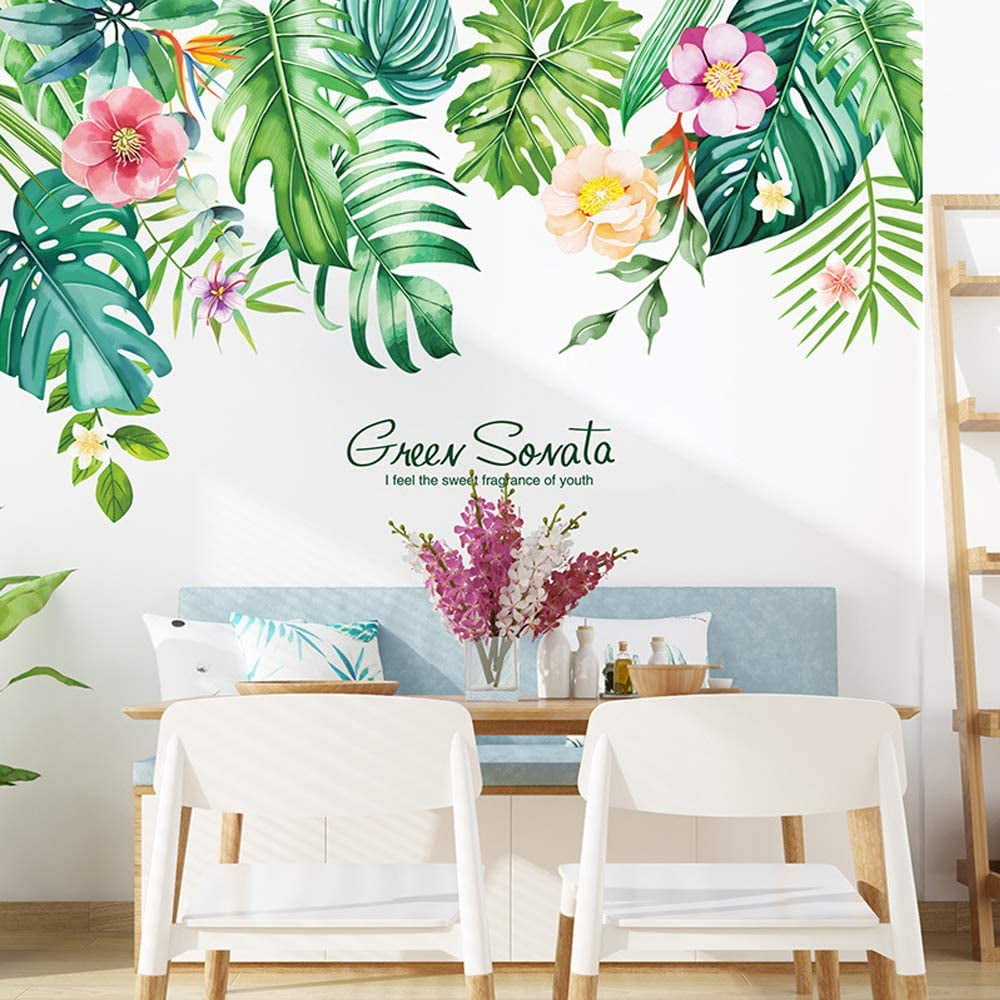 Tree Leaves Flowers Decor Removable Wall Stickers Living Room Backdrop Art Decal 
