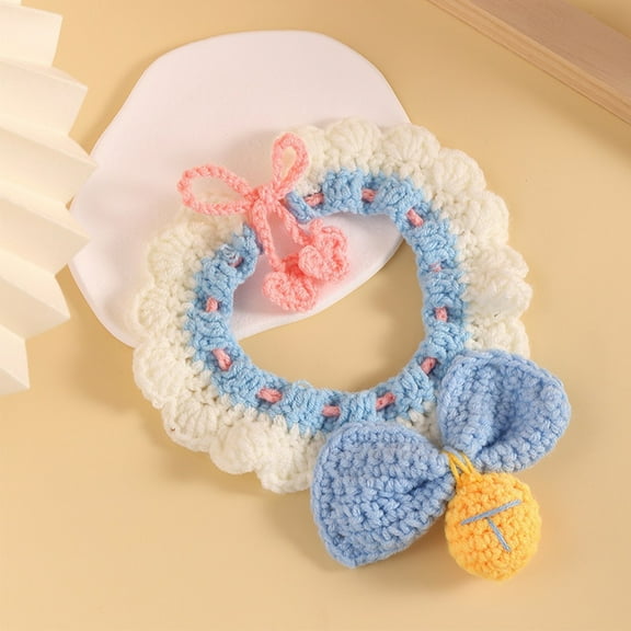 Cute Cartoon Knitted Pet Scarf – Handmade Winter Neckwarmer for Cats & Dogs, Adjustable Soft Yarn Accessory (Polyester)
