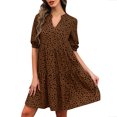 thumbnail image 1 of Falda de vestido de manga corta suelta con cuello en V informal de verano para mujer a la moda Pompotops  qwe14143, 1 of 8