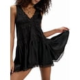 thumbnail image 2 of Women's Lace for Mini Dress Slip Dress V-Neck Summer Y2k Ruffle Hem Flowy Swing Boho Short Dresses Black S, 2 of 10