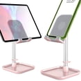 thumbnail image 2 of Adjustable Desktop Smartphone and Tablet Stand, Heavy Duty Adjustable Phone Stand with Mini Shelf, Non-Slip Rubberized Base Compatible to Smartphones, Tablets, iPads and Nintendo Switch – Pink, 2 of 10