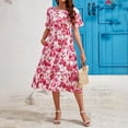 thumbnail image 4 of Women's Summer Casual Crew Neck Flutter Short Sleeve Smocked Tiered Maxi Dress-L, 4 of 5