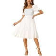 thumbnail image 2 of INSPIRE CHIC Smocked Dress for Women's Square Neck Puff Short Sleeve Ruffle Summer Dresses XS White, 2 of 6
