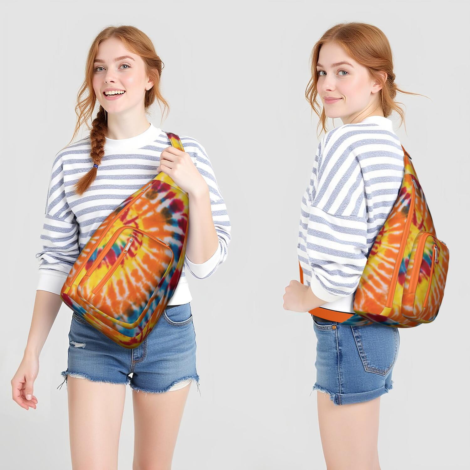 Boho Tie Dye Sling Bag - Rainbow Watercolor Print Crossbody Backpack for Women & Men, Lightweight Shoulder Bag (Psychedelic Swirl Design, Water-Resistant & Durable)