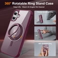 thumbnail image 2 of Case for iPhone 16, 360 Degree Rotating Ring Bracket, Support Magnetic Car Mount, Drop Protective Back Case, Anti-Scratch Translucent Ultra Slim Phone Cover for iPhone 16, Winered, 2 of 7