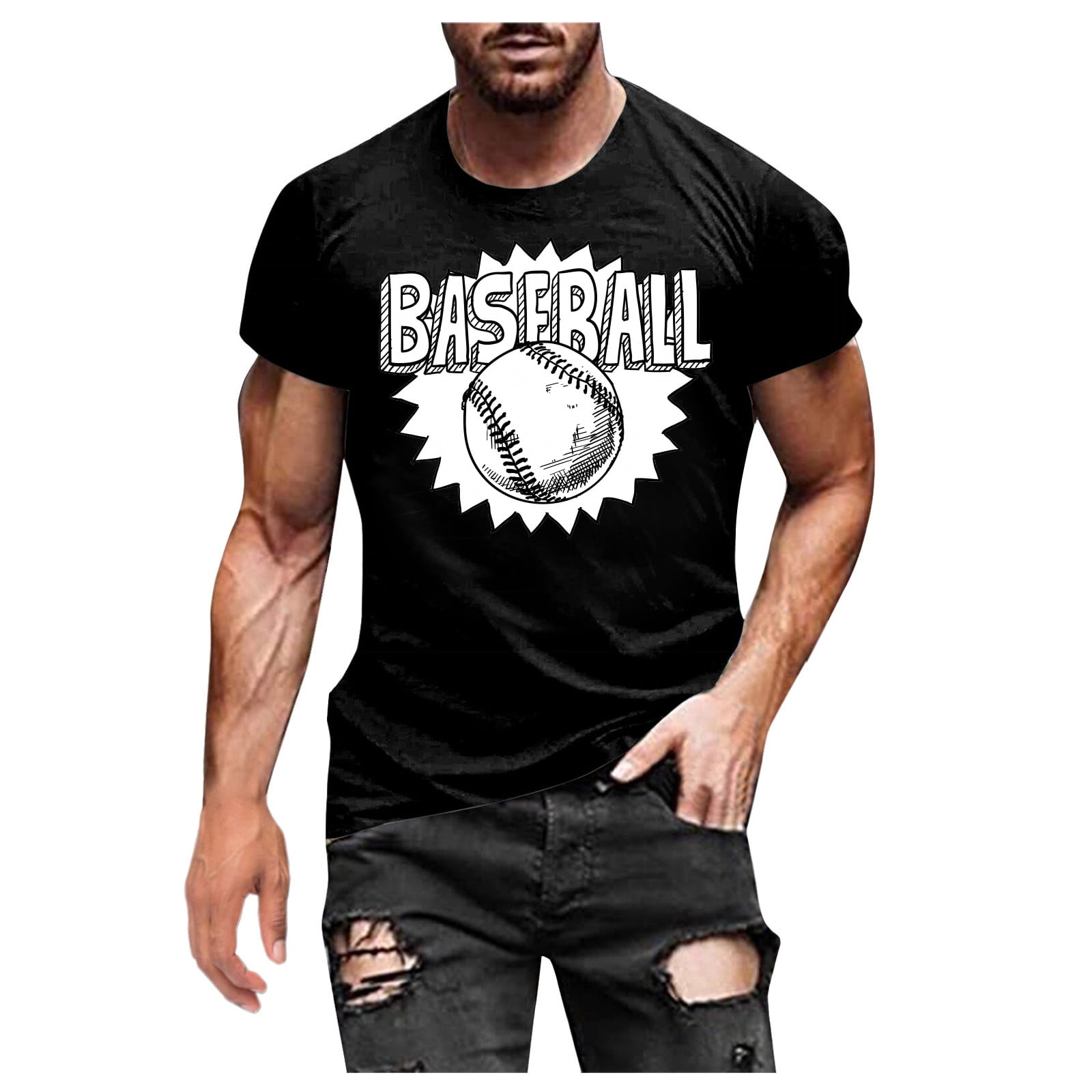 Corashan Graphic Tees Men Baseball T Shirt Baseball Graphic Cute Tee Tops  Men Letter Printed Softball Shirts Short Sleeve Casual Sports Tops Workout