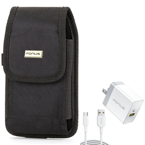 Case Belt Clip   36W PD Home Charger for Motorola One 5G Ace Phone - Rugged Holster Canvas Cover and  Fast Type-C 6ft Long Cable USB-C Power Cord Combo for Motorola One 5G Ace