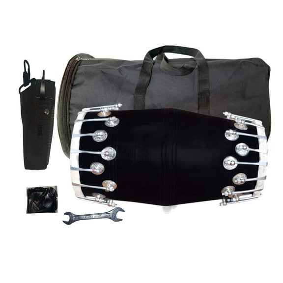 Wooden Musical Dholak Instrument Drum Nuts & Bolt with Full Tool Kit (Black)