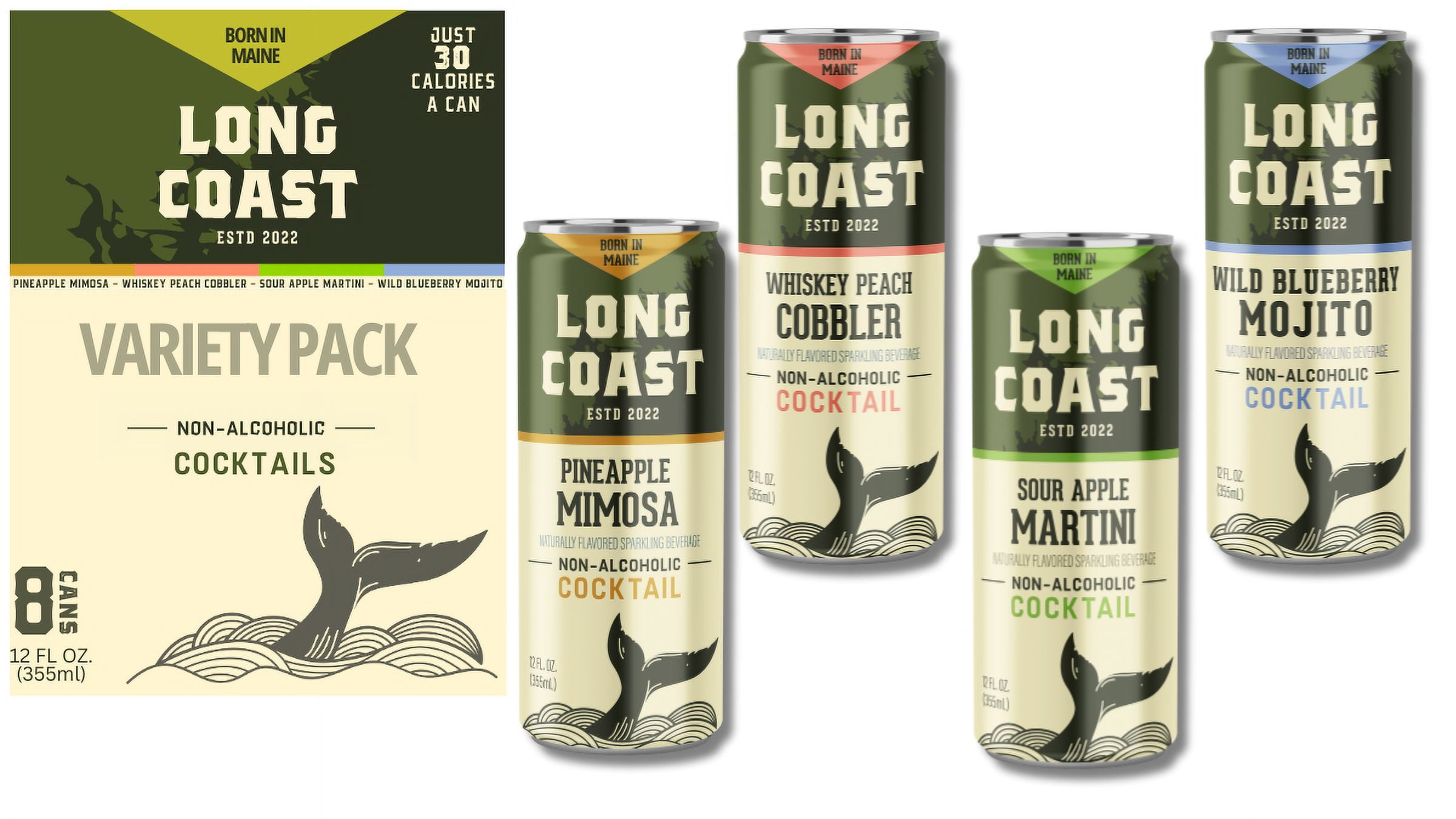 Long Coast Non Alcoholic Variety Cocktail Mixers, 8 Pack, 12 oz cans