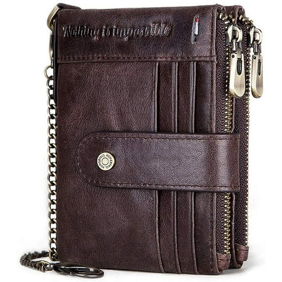 MAFNIO Men's wallet Men's Blocking Leather Bifold Wallet Short Purse Change Pocket with Anti Theft Chain - Gift