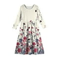 thumbnail image 5 of Abcomgle Girls Long Sleeve Dress Casual A-Line Long Sleeve Girls Long Dresses Vintage Floral Print Crew Neck Sundresses Beach Swing Skirt with Pockets,Beige, 5 of 5